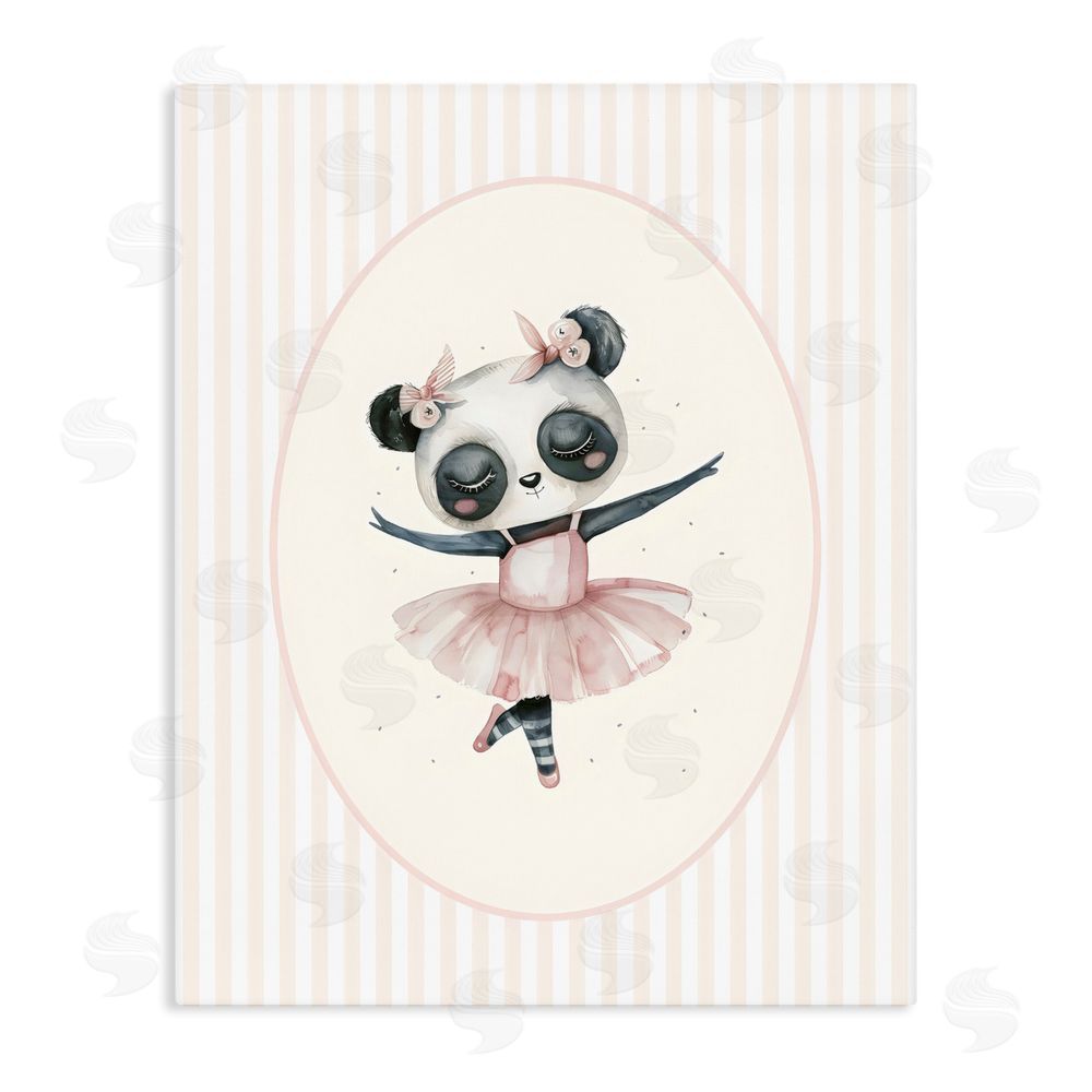 LSR Design Studio Nursery Ballerina Panda Striped Stretched Canvas Wall Art
