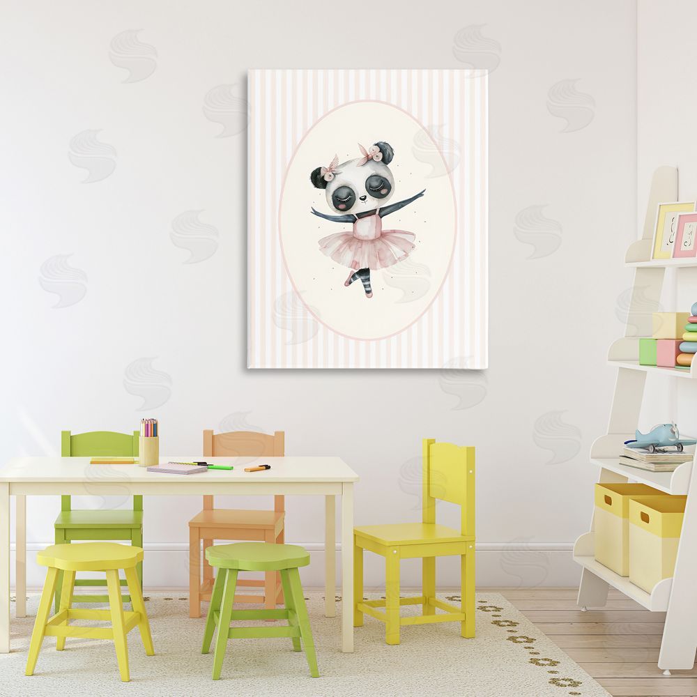 LSR Design Studio Nursery Ballerina Panda Striped Stretched Canvas Wall Art in Room