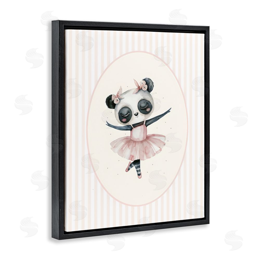 LSR Design Studio Nursery Ballerina Panda Striped Black Floating Framed Canvas Wall Art