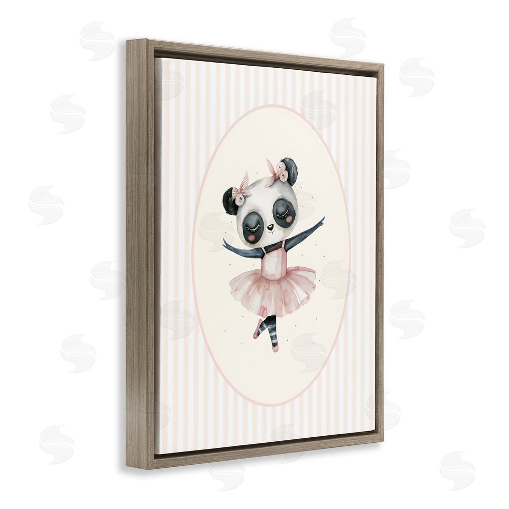 LSR Design Studio Nursery Ballerina Panda Striped Brown Floating Framed Canvas Wall Art