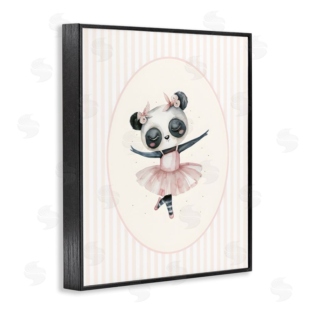LSR Design Studio Nursery Ballerina Panda Striped Black Framed Giclee Wall Art