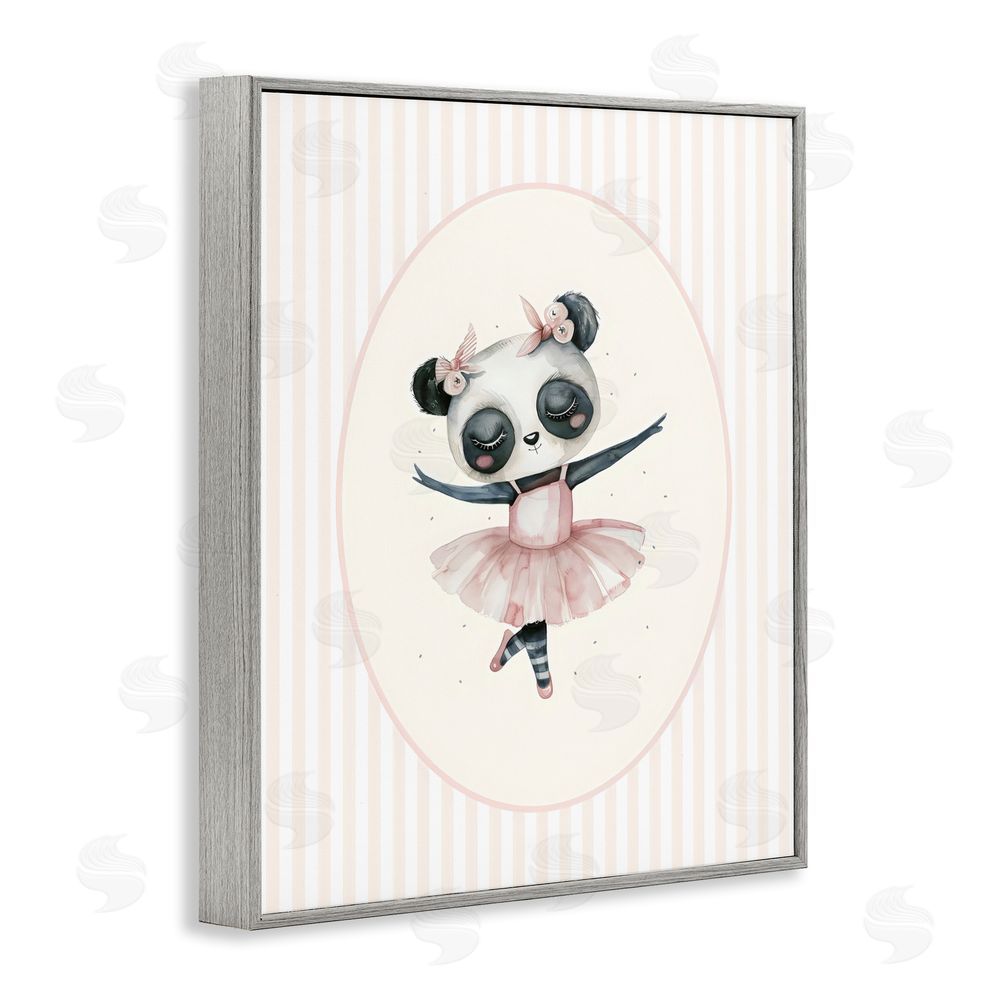 LSR Design Studio Nursery Ballerina Panda Striped Gray Framed Giclee Wall Art