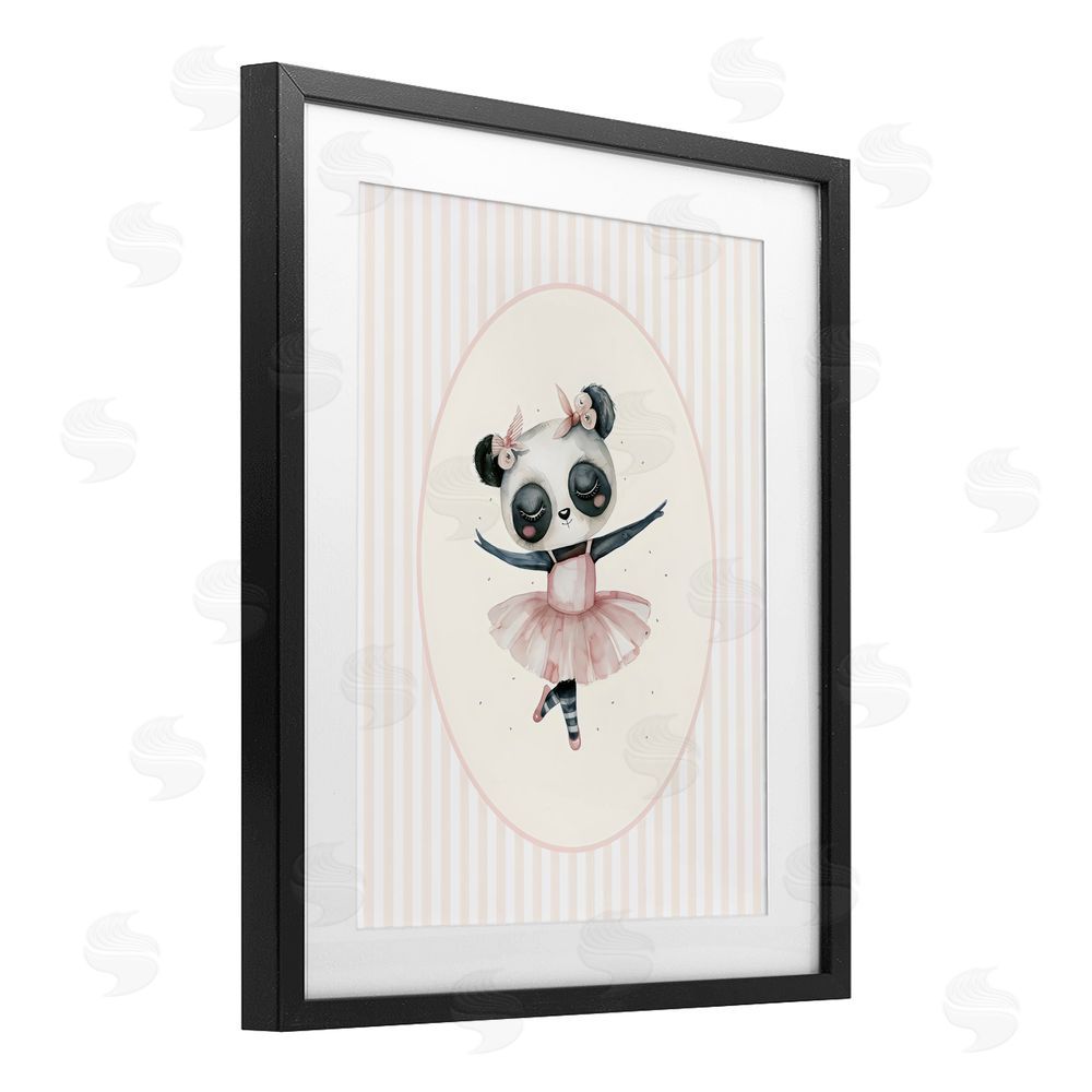 LSR Design Studio Nursery Ballerina Panda Striped Black Framed Print Under Glass Wall Art