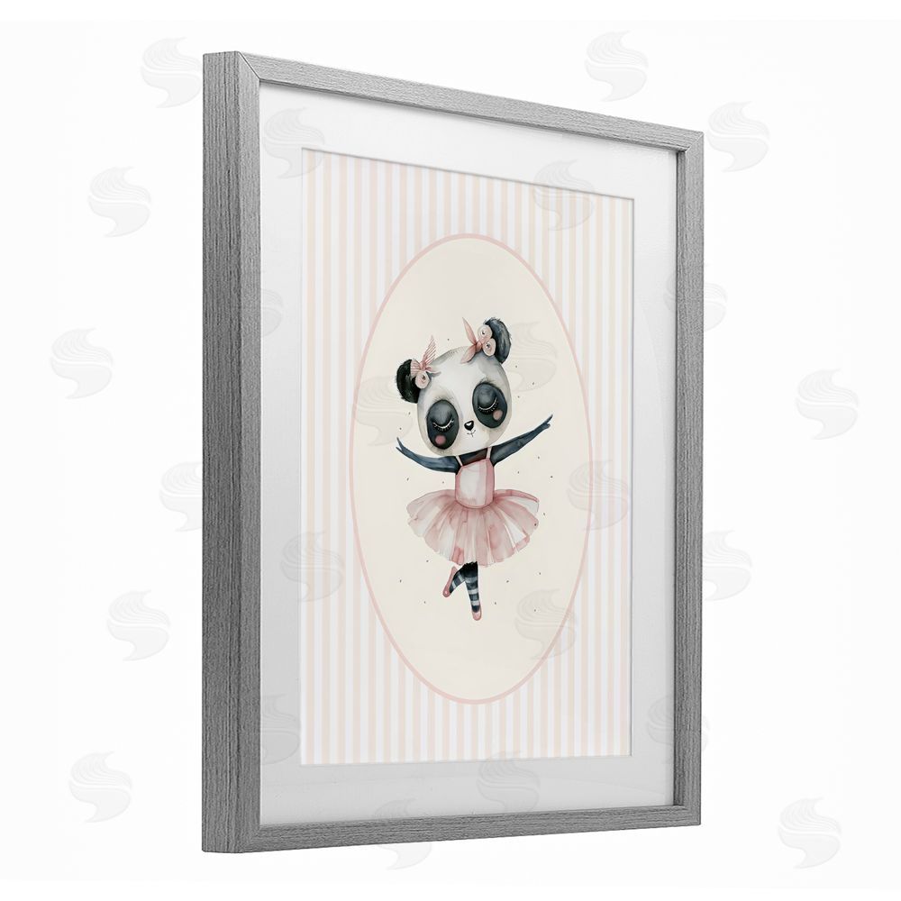 LSR Design Studio Nursery Ballerina Panda Striped Gray Framed Print Under Glass Wall Art