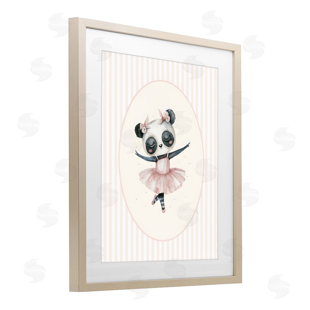 LSR Design Studio Nursery Ballerina Panda Striped Brown Framed Print Under Glass Wall Art