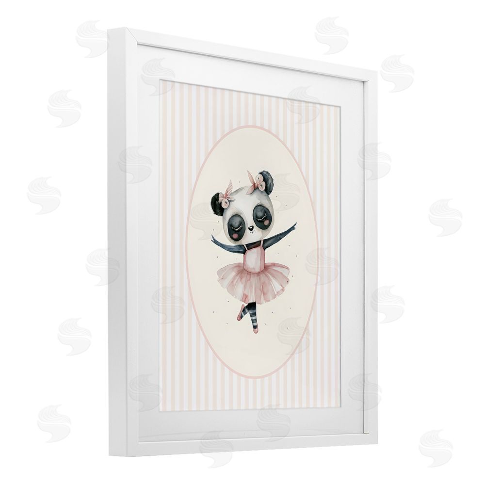 LSR Design Studio Nursery Ballerina Panda Striped White Framed Print Under Glass Wall Art