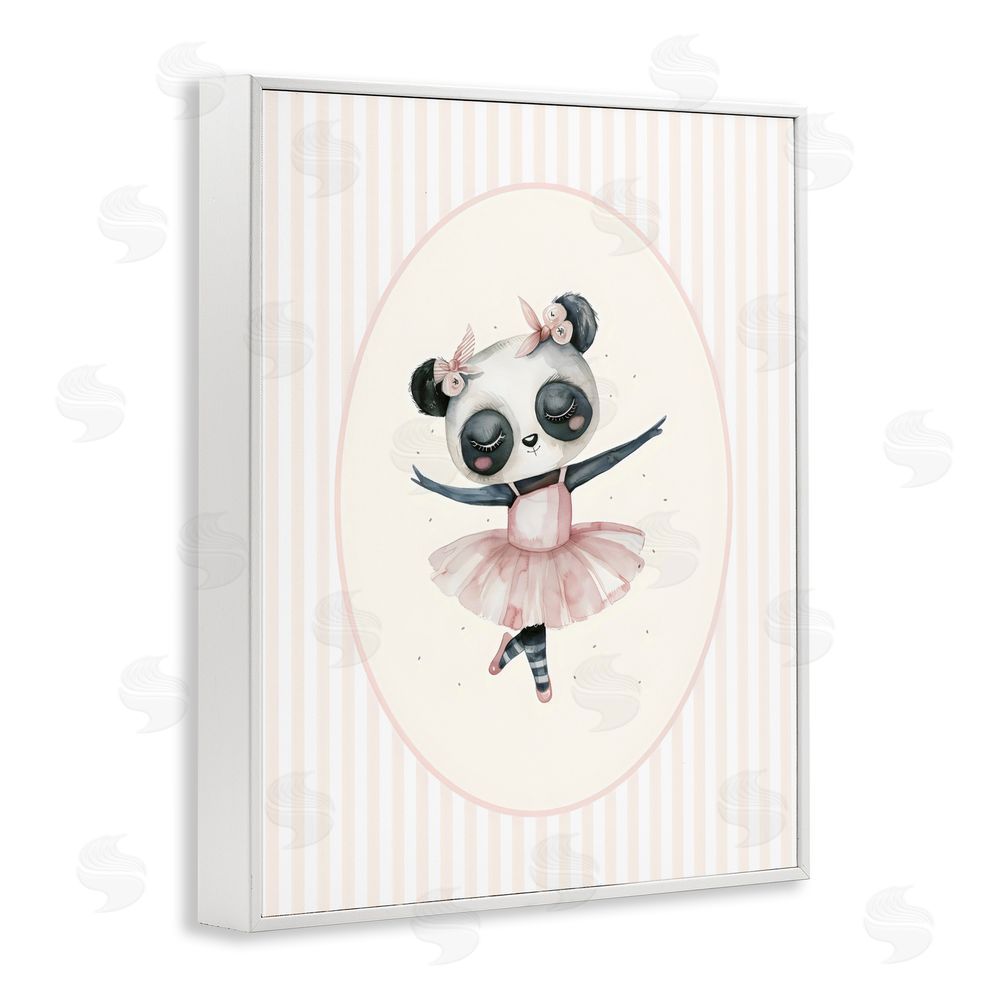 LSR Design Studio Nursery Ballerina Panda Striped White Framed Giclee Wall Art