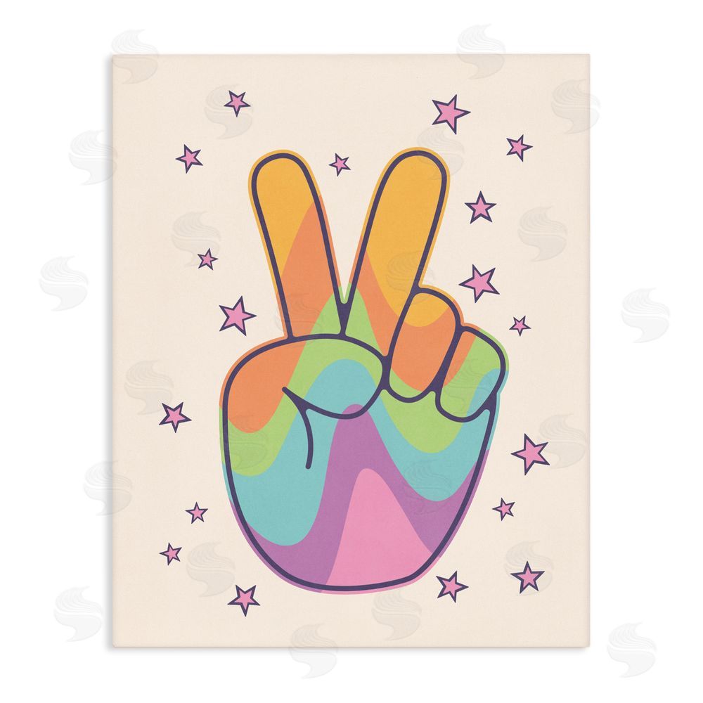 LSR Design Studio Peace Sign Retro Rainbow Stretched Canvas Wall Art