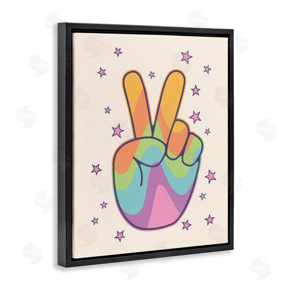 LSR Design Studio Peace Sign Retro Rainbow Black Floating Framed Canvas Wall Art