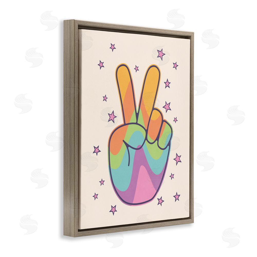 LSR Design Studio Peace Sign Retro Rainbow Brown Floating Framed Canvas Wall Art