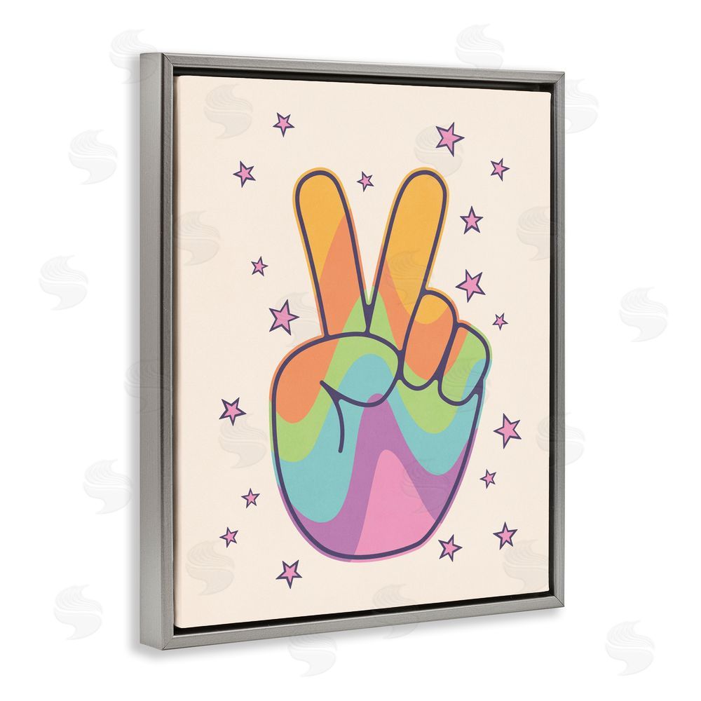 LSR Design Studio Peace Sign Retro Rainbow Gray Floating Framed Canvas Wall Art
