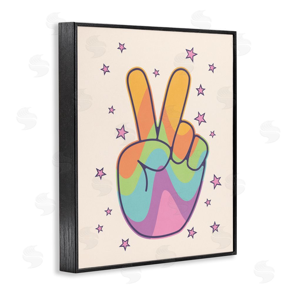LSR Design Studio Peace Sign Retro Rainbow Black Framed Giclee Wall Art