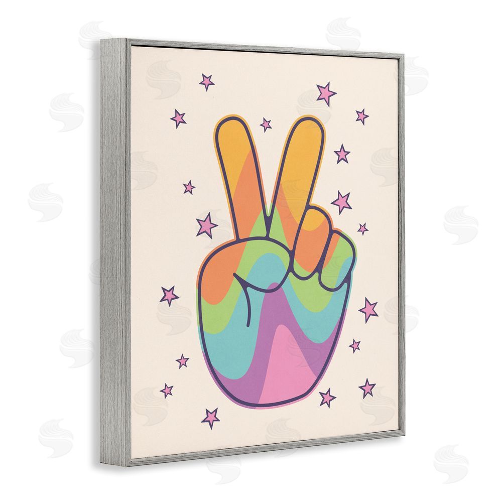 LSR Design Studio Peace Sign Retro Rainbow Gray Framed Giclee Wall Art