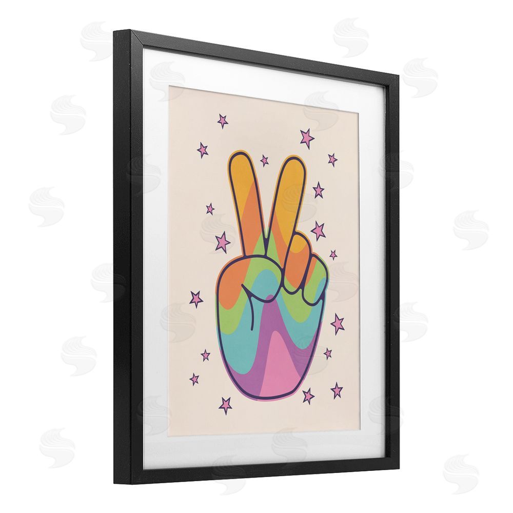 LSR Design Studio Peace Sign Retro Rainbow Black Framed Print Under Glass Wall Art