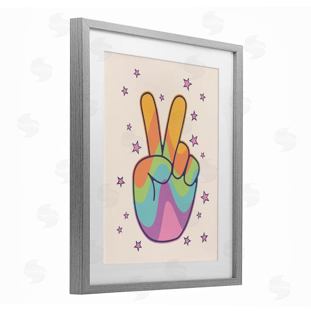 LSR Design Studio Peace Sign Retro Rainbow Gray Framed Print Under Glass Wall Art