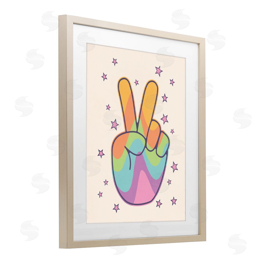 LSR Design Studio Peace Sign Retro Rainbow Brown Framed Print Under Glass Wall Art