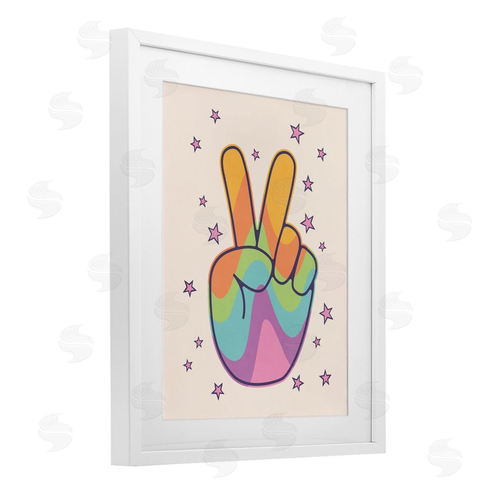 LSR Design Studio Peace Sign Retro Rainbow White Framed Print Under Glass Wall Art