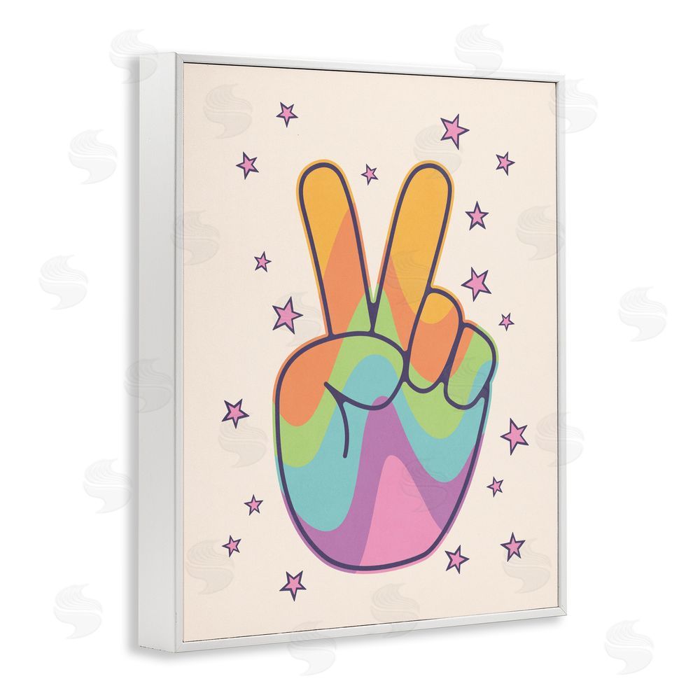 LSR Design Studio Peace Sign Retro Rainbow White Framed Giclee Wall Art