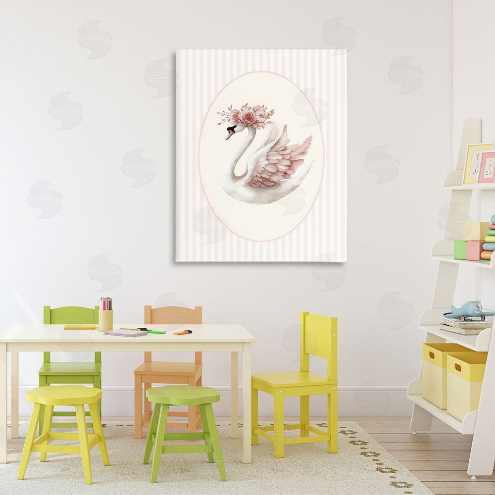 LSR Design Studio Nursery Ballerina Swan Striped Stretched Canvas Wall Art in Room