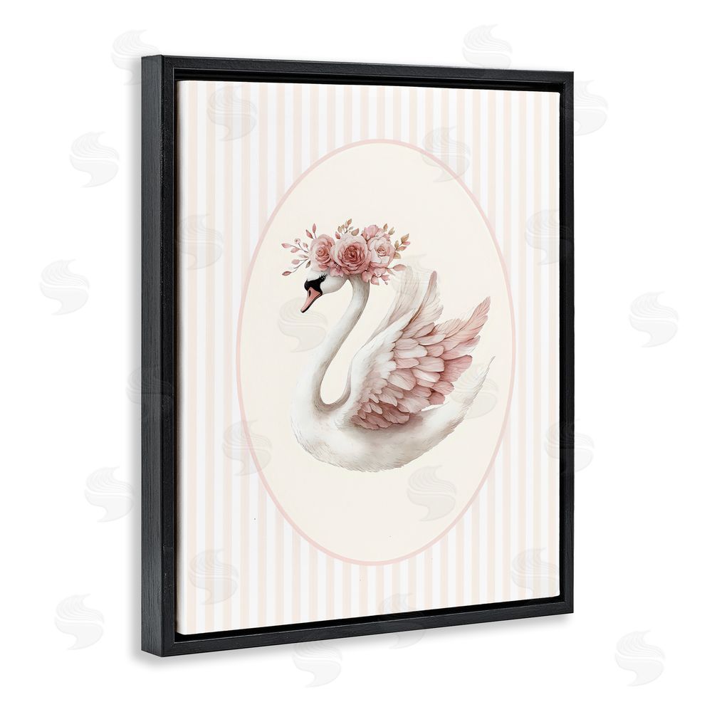 LSR Design Studio Nursery Ballerina Swan Striped Black Floating Framed Canvas Wall Art