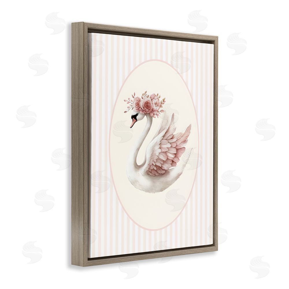 LSR Design Studio Nursery Ballerina Swan Striped Brown Floating Framed Canvas Wall Art