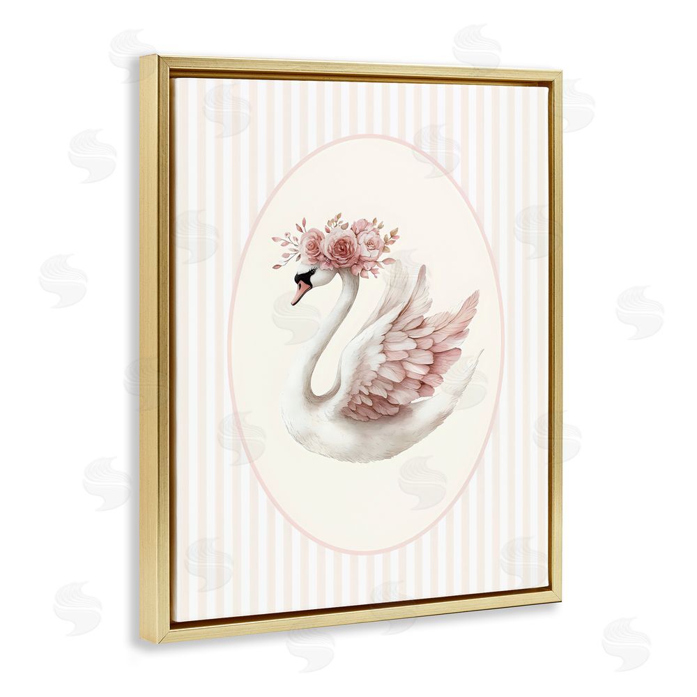LSR Design Studio Nursery Ballerina Swan Striped Gold Floating Framed Canvas Wall Art