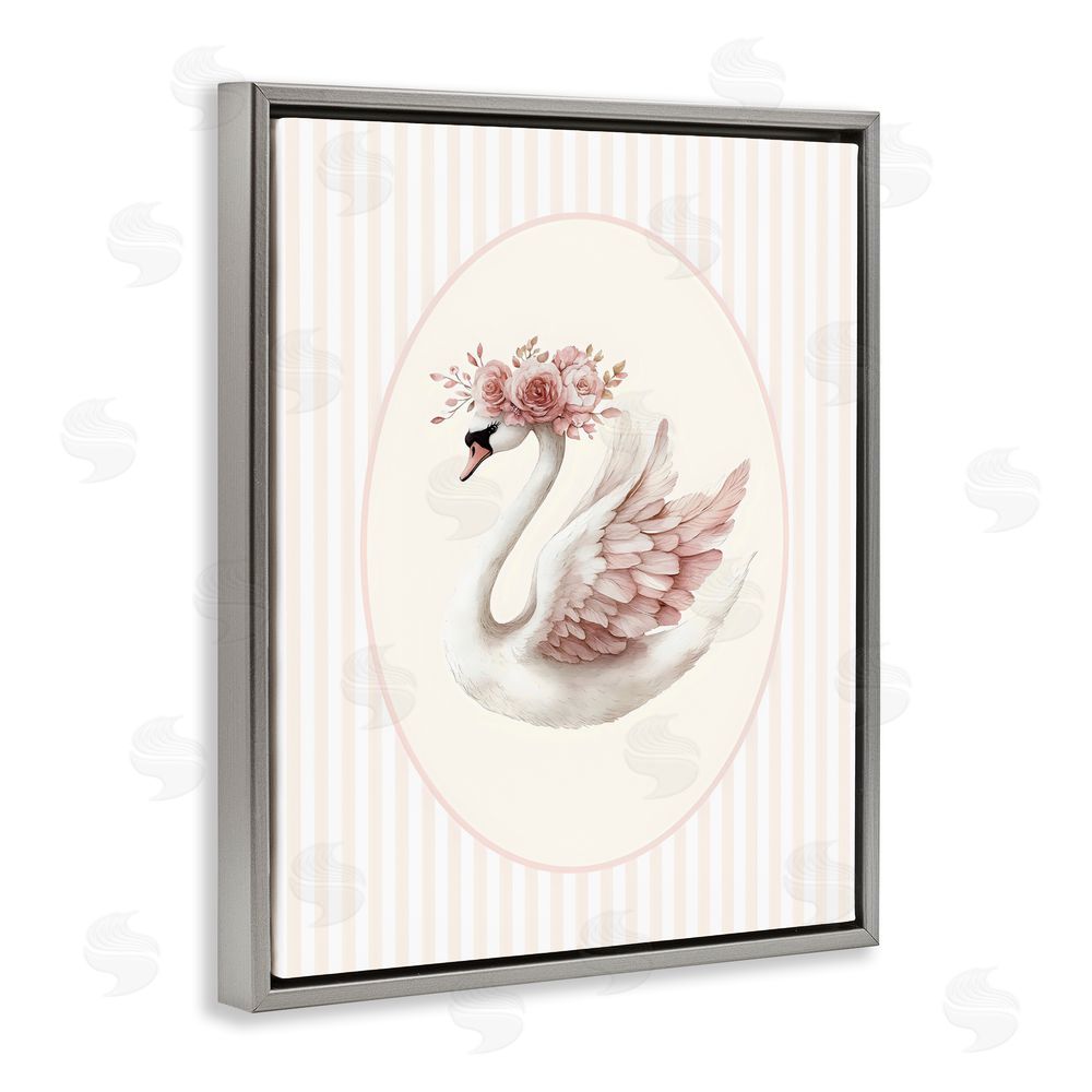 LSR Design Studio Nursery Ballerina Swan Striped Gray Floating Framed Canvas Wall Art