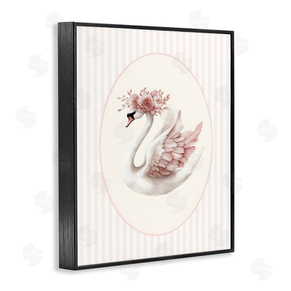 LSR Design Studio Nursery Ballerina Swan Striped Black Framed Giclee Wall Art