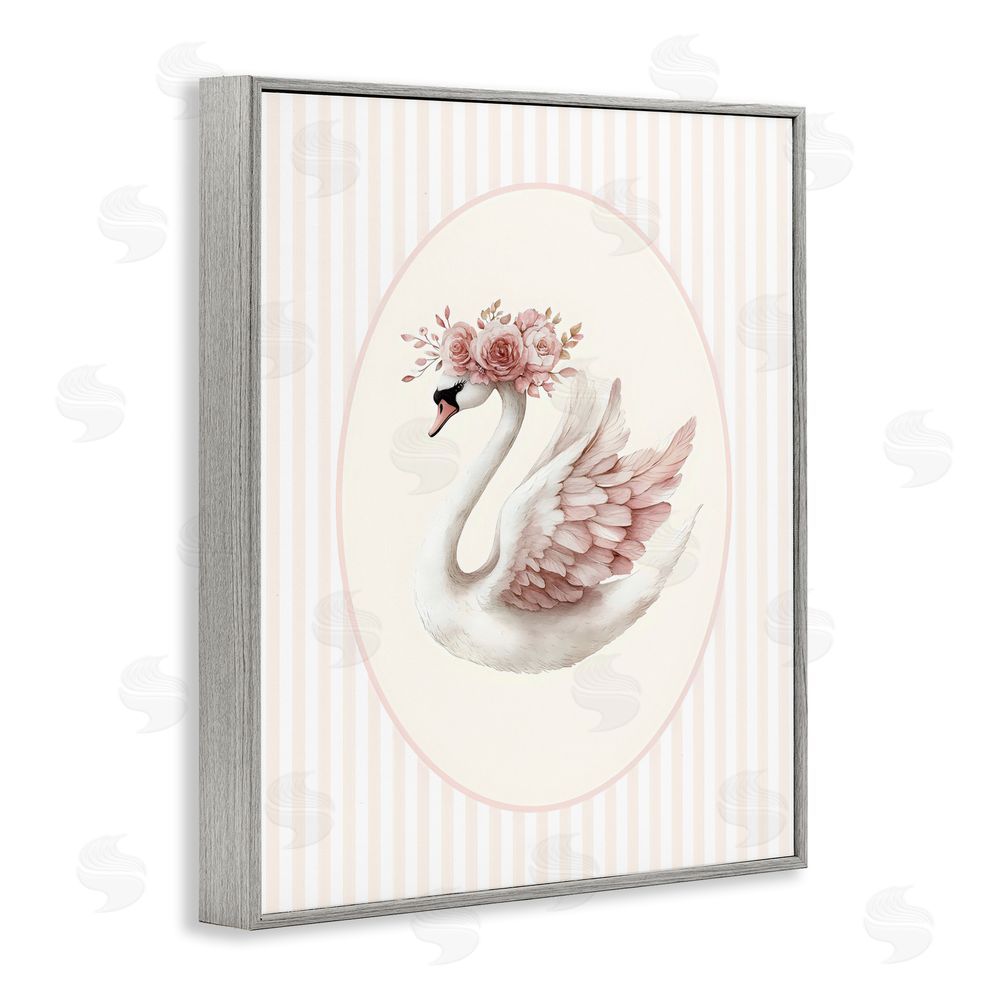 LSR Design Studio Nursery Ballerina Swan Striped Gray Framed Giclee Wall Art