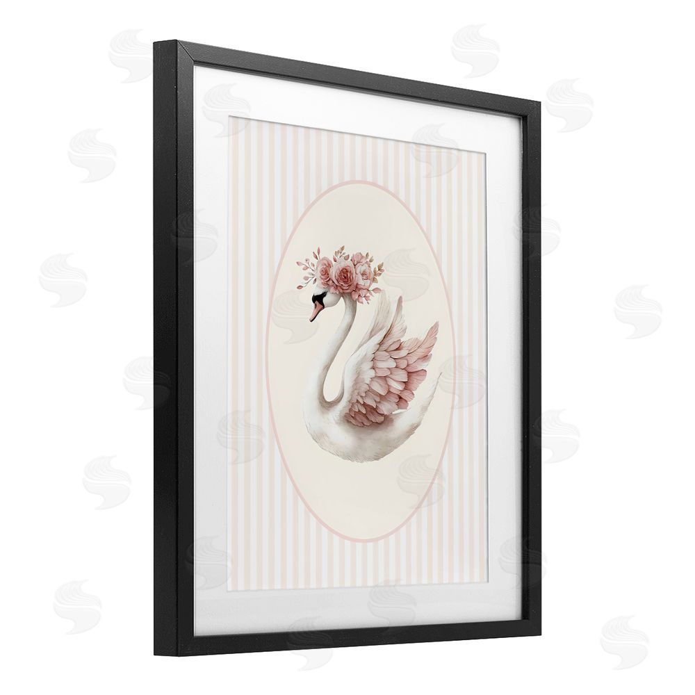 LSR Design Studio Nursery Ballerina Swan Striped Black Framed Print Under Glass Wall Art