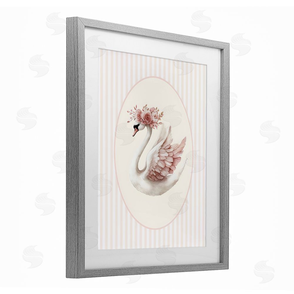 LSR Design Studio Nursery Ballerina Swan Striped Gray Framed Print Under Glass Wall Art