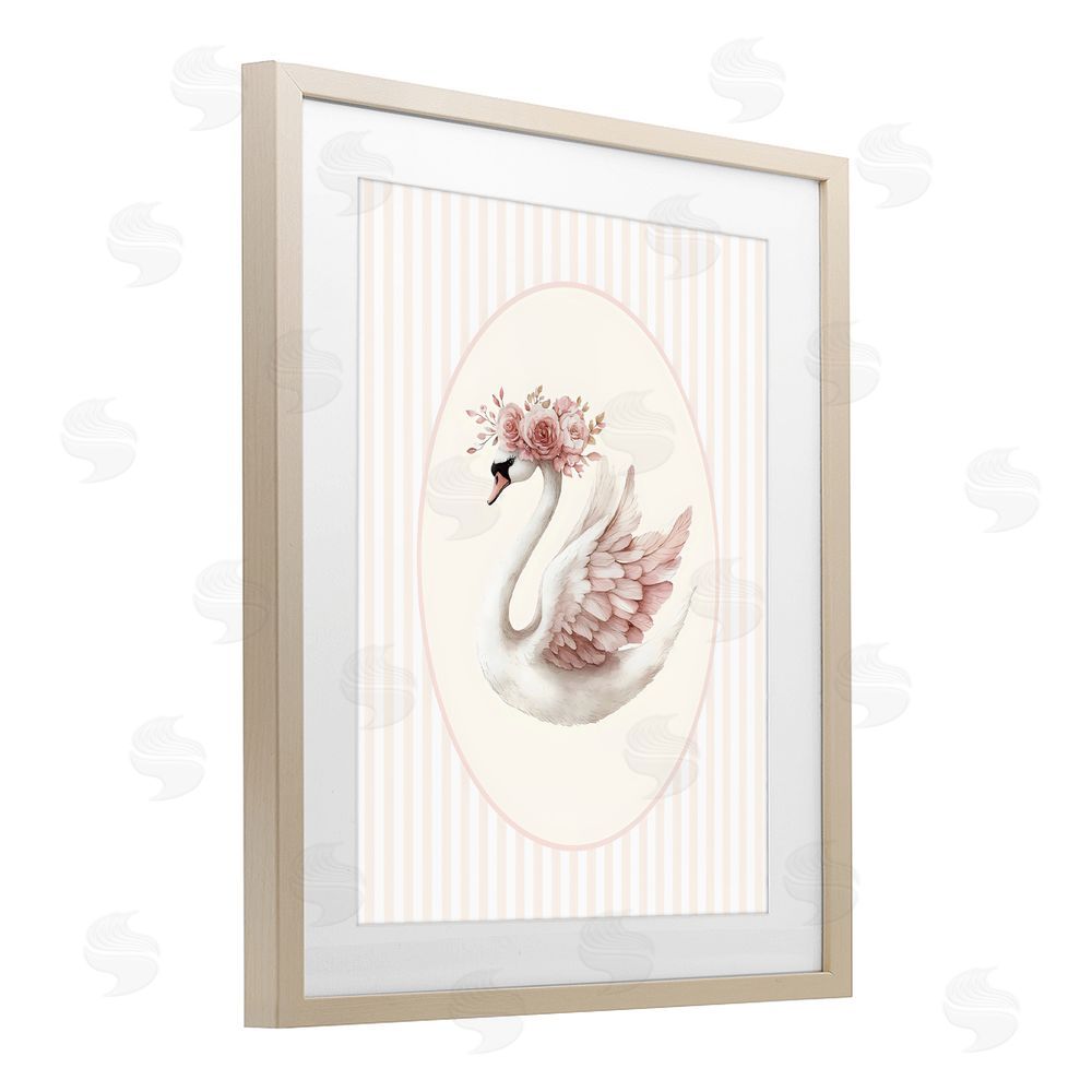 LSR Design Studio Nursery Ballerina Swan Striped Brown Framed Print Under Glass Wall Art