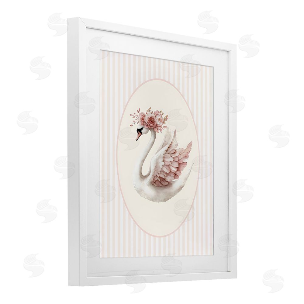 LSR Design Studio Nursery Ballerina Swan Striped White Framed Print Under Glass Wall Art