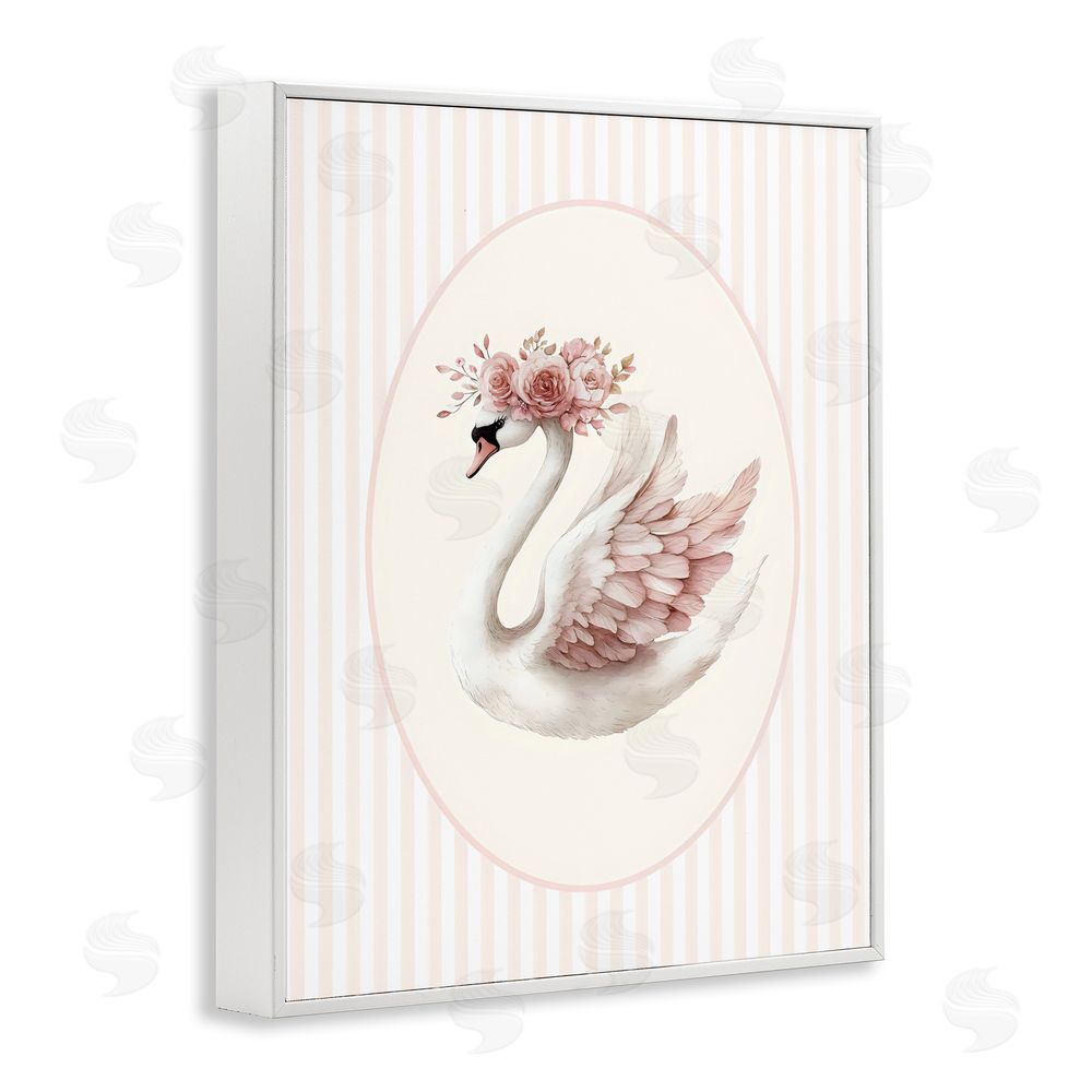 LSR Design Studio Nursery Ballerina Swan Striped White Framed Giclee Wall Art