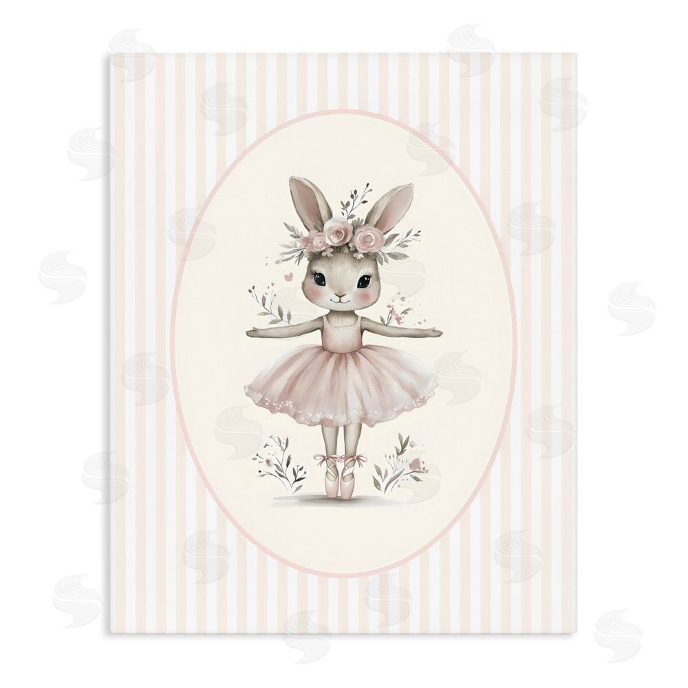 LSR Design Studio Nursery Ballerina Bunny Striped Stretched Canvas Wall Art