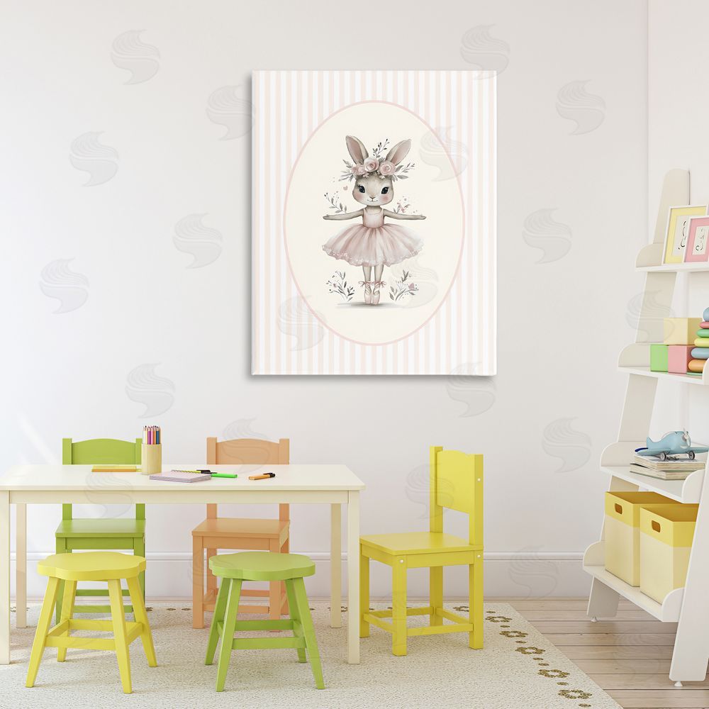 LSR Design Studio Nursery Ballerina Bunny Striped Stretched Canvas Wall Art in Room