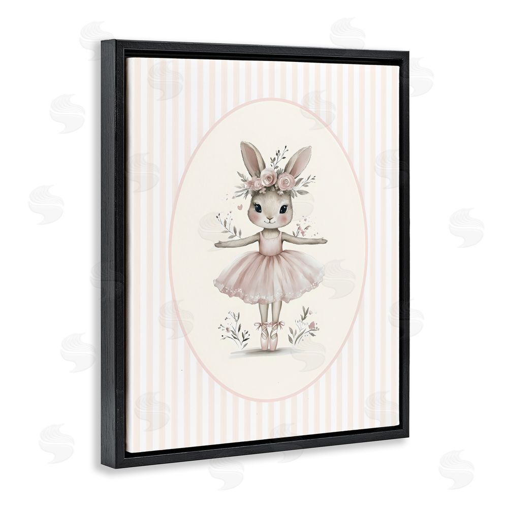 LSR Design Studio Nursery Ballerina Bunny Striped Black Floating Framed Canvas Wall Art