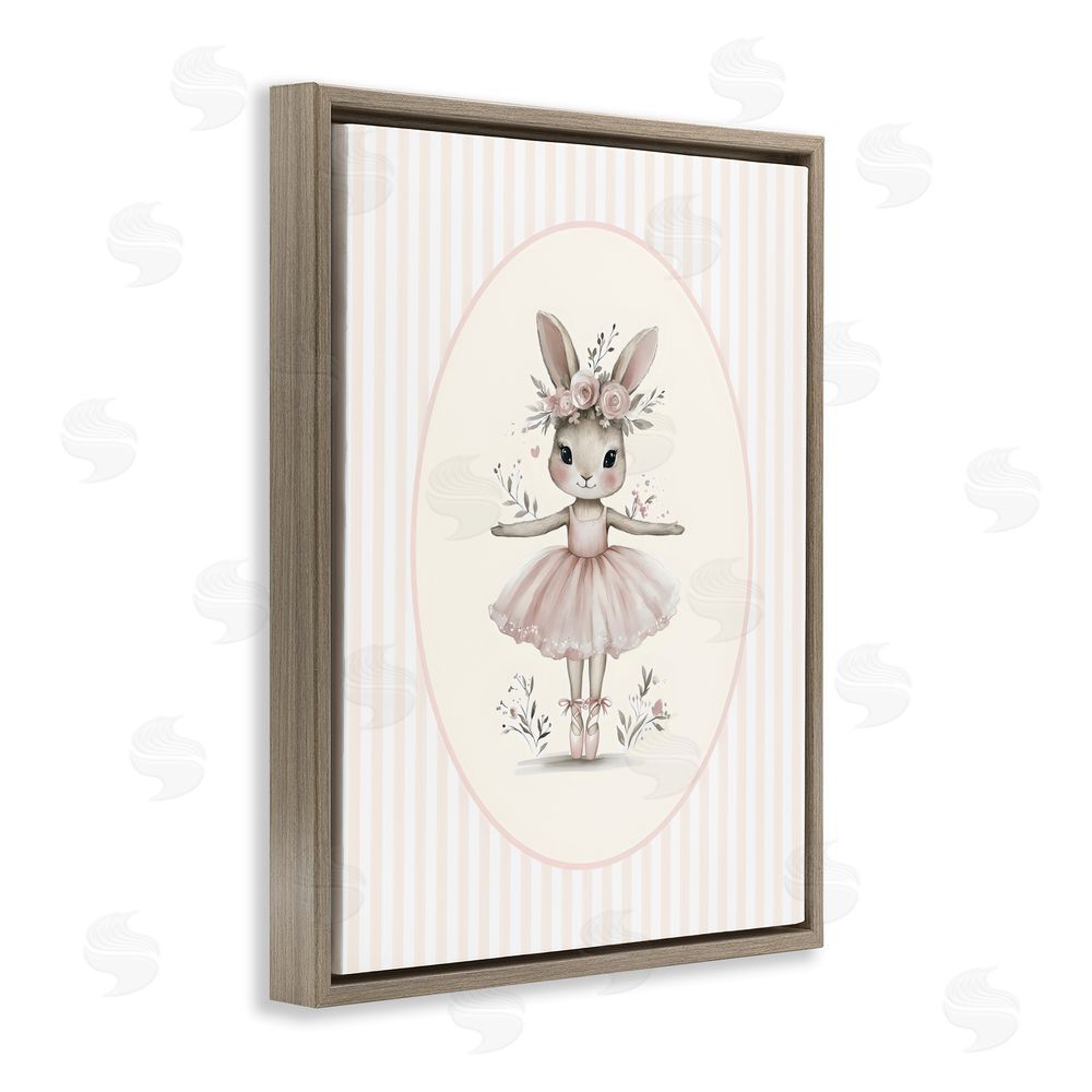 LSR Design Studio Nursery Ballerina Bunny Striped Brown Floating Framed Canvas Wall Art