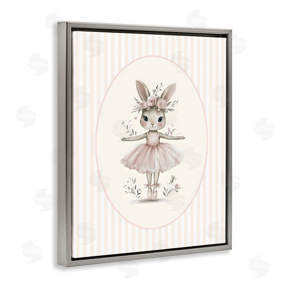 LSR Design Studio Nursery Ballerina Bunny Striped Gray Floating Framed Canvas Wall Art