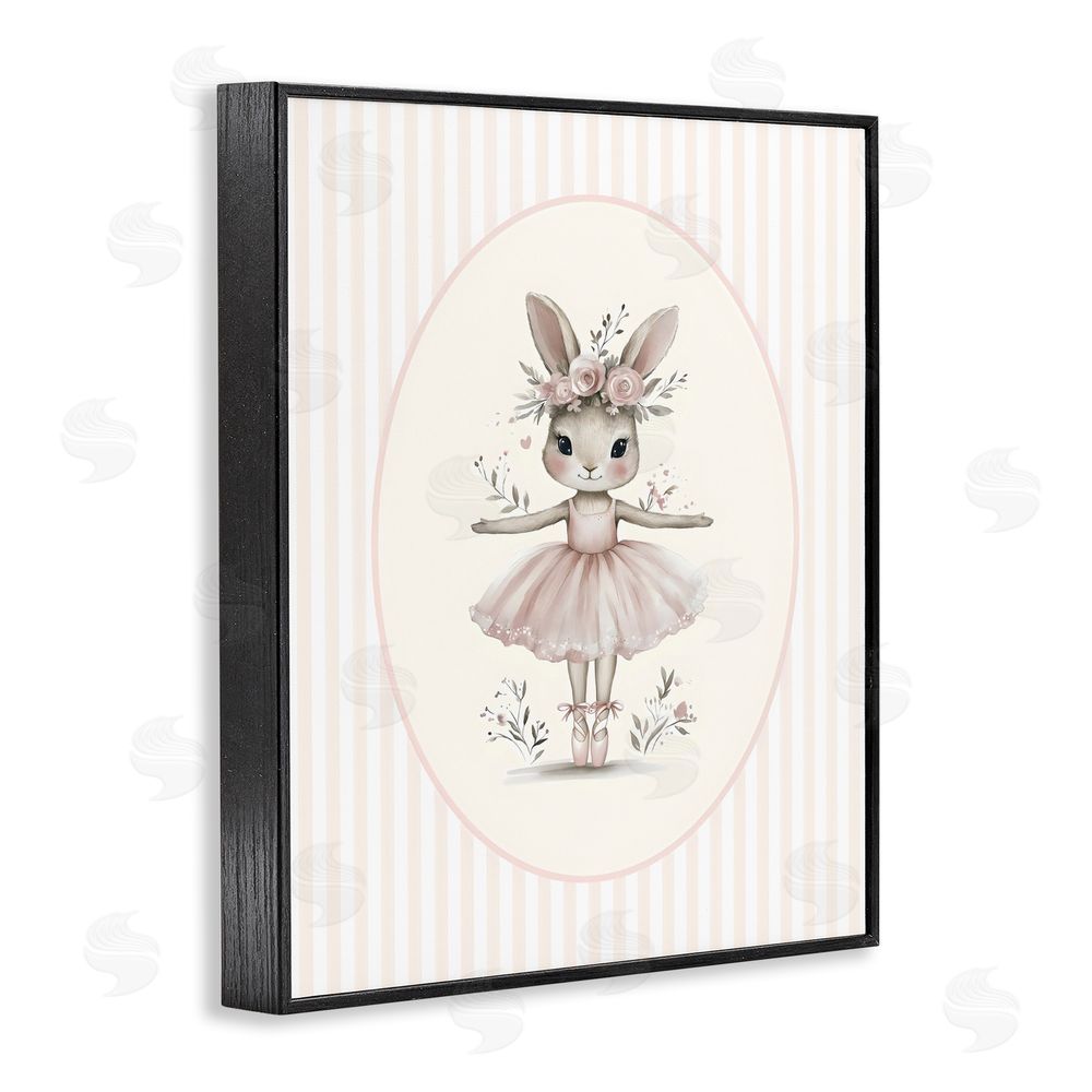 LSR Design Studio Nursery Ballerina Bunny Striped Black Framed Giclee Wall Art