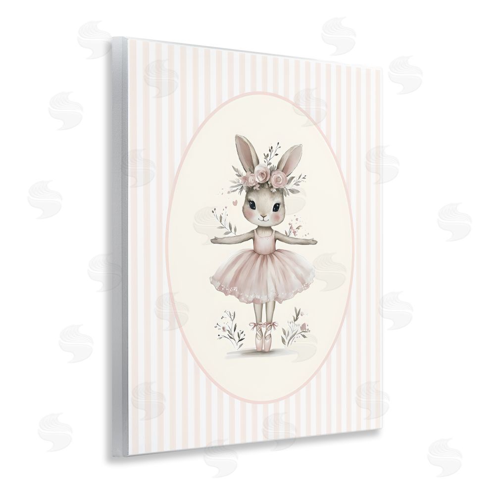 LSR Design Studio Nursery Ballerina Bunny Striped Wall Plaque Home Decor Art Print