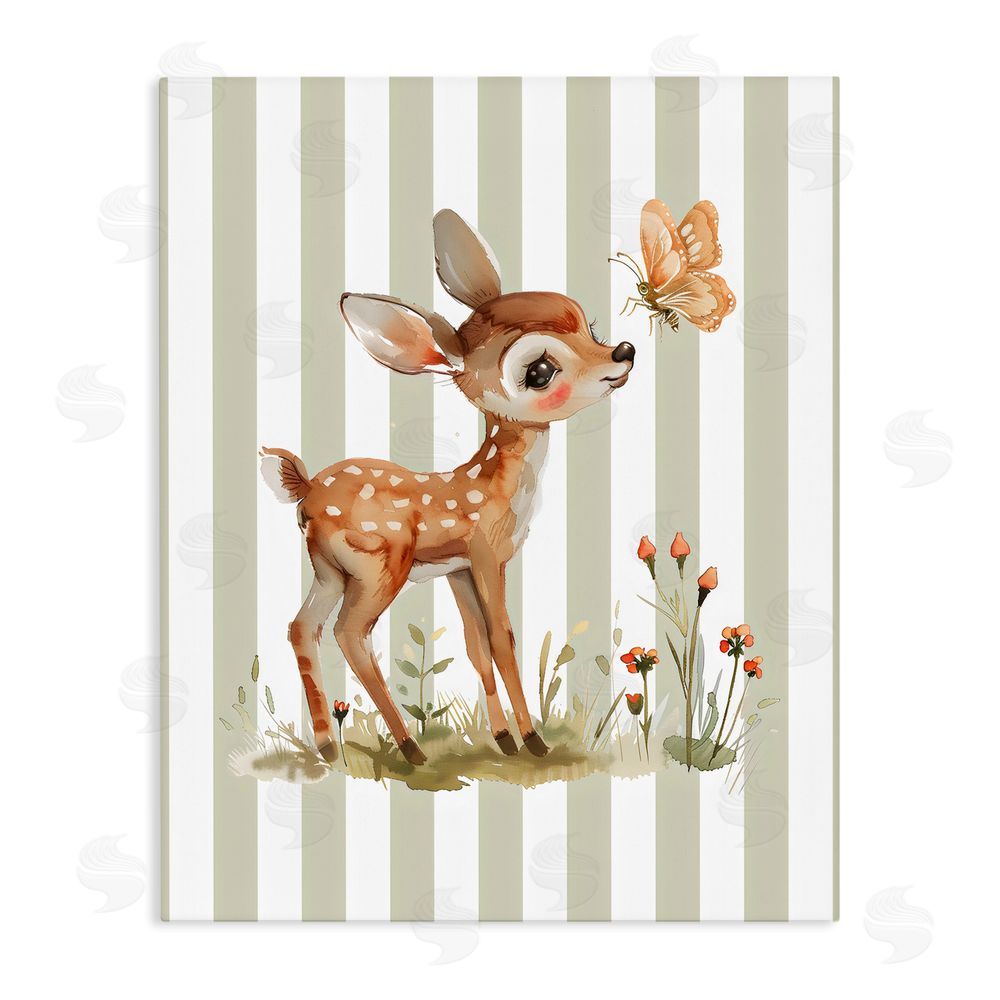 LSR Design Studio Baby Deer with Butterfly Stretched Canvas Wall Art Print