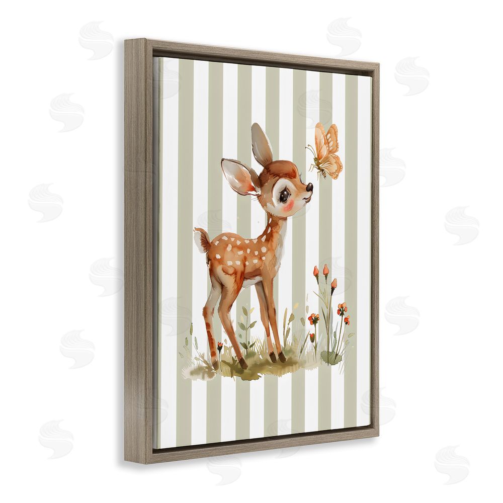 LSR Design Studio Baby Deer with Butterfly Brown Floating Frame Canvas Wall Art Print