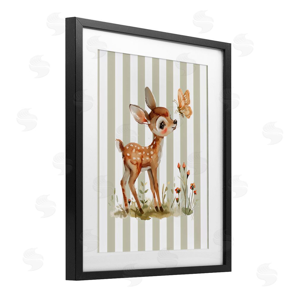 LSR Design Studio Baby Deer with Butterfly Black Framed Print Under Glass Wall Art