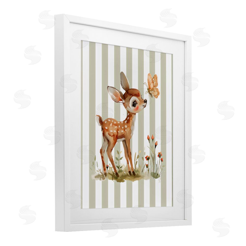 LSR Design Studio Baby Deer with Butterfly White Framed Print Under Glass Wall Art