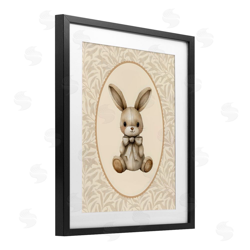 LSR Design Studio Neutral Bunny in Oval Border Black Framed Print Under Glass Wall Art