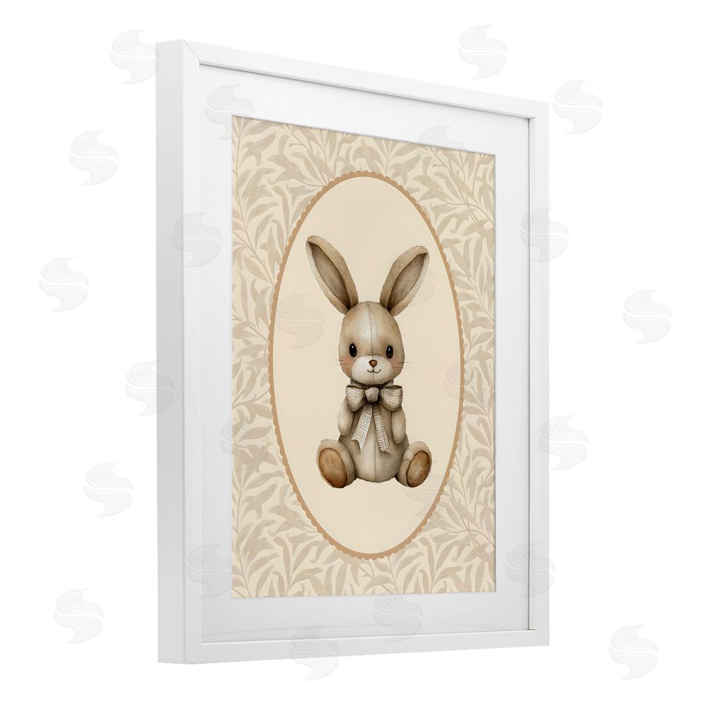 LSR Design Studio Neutral Bunny in Oval Border White Framed Print Under Glass Wall Art