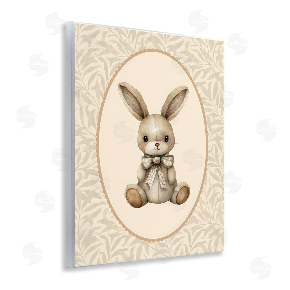 LSR Design Studio Neutral Bunny in Oval Border Wall Plaque Art Print
