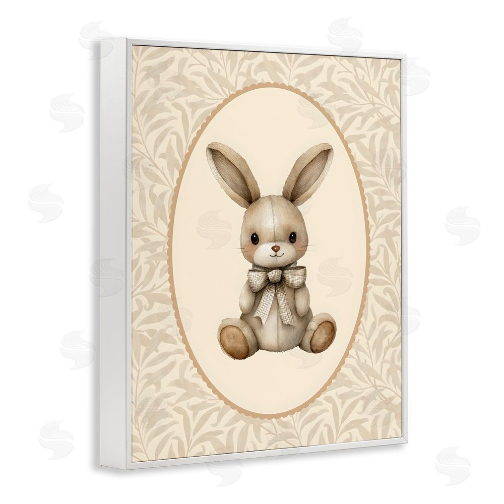 LSR Design Studio Neutral Bunny in Oval Border White Framed Giclee Wall Art Print
