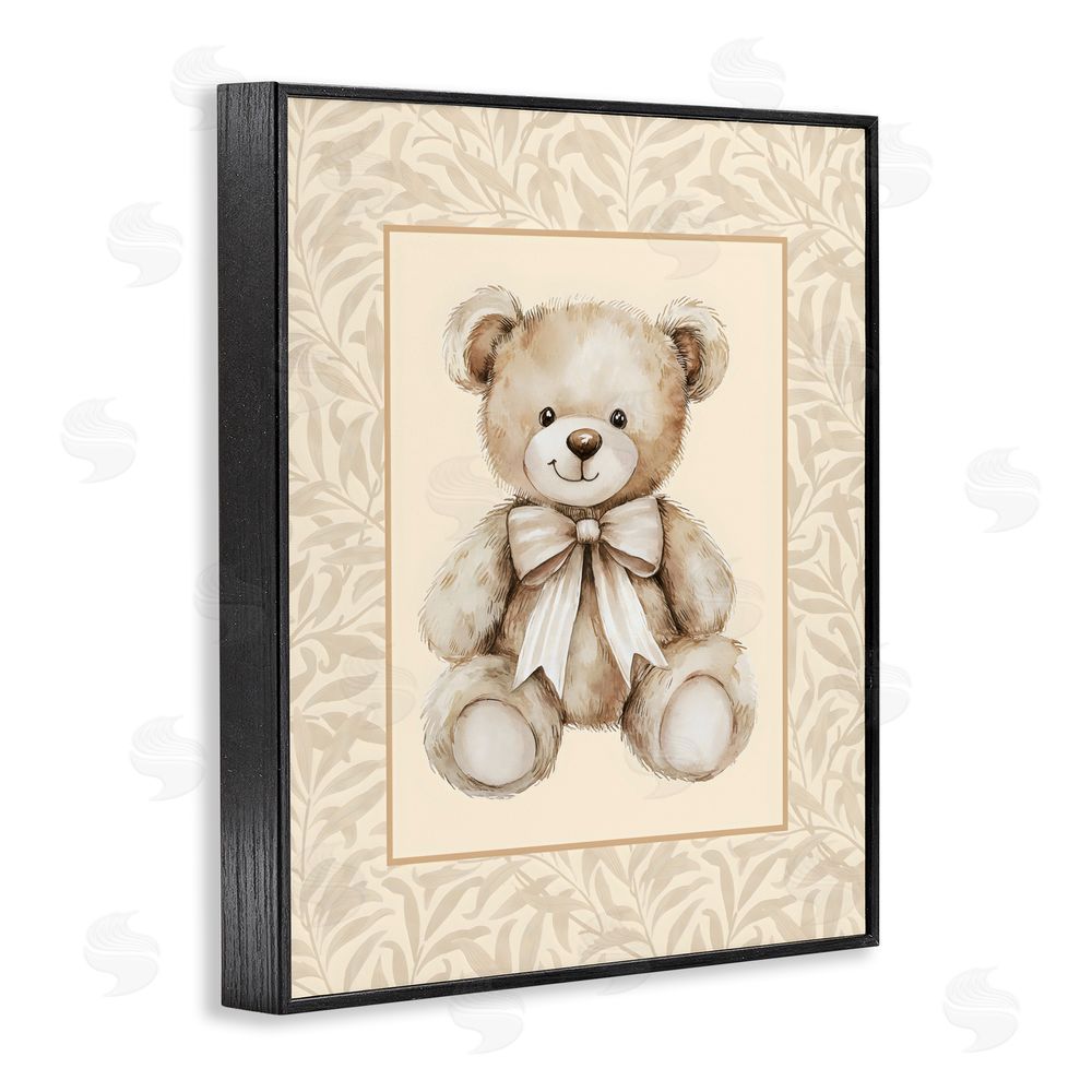LSR Design Studio Beige Teddy Bear and Border Black Framed Giclee Wall Art Print